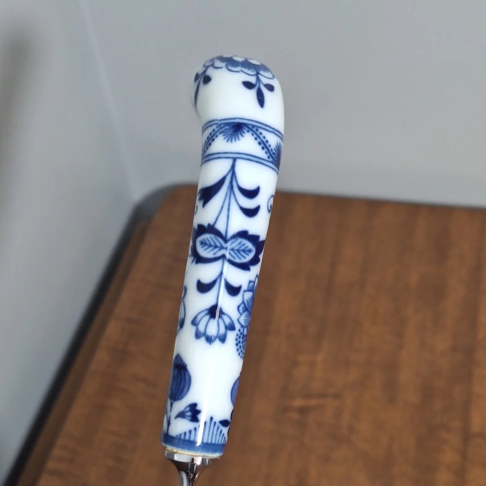 Vtg Sheffield Floraine SS Spoon Server Blue Floral Porcelain Handle England Box